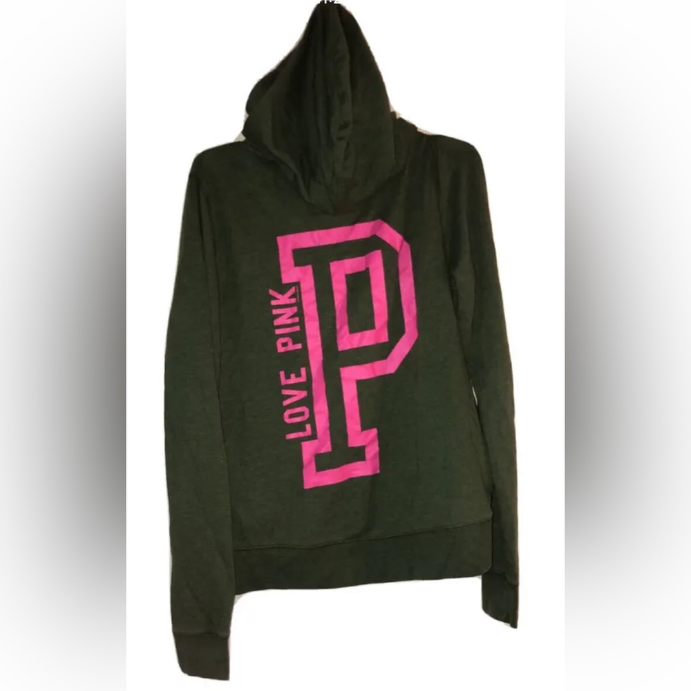 VICTORIAS SECRET PINK Womens Green Full Zip Up Hoodie Jacket Size Small.